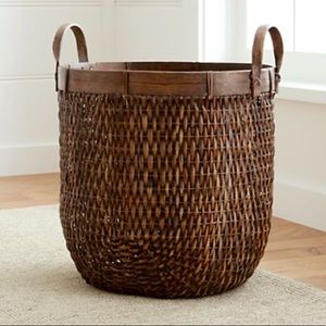 Crate & Barrel Halton Oval Rattan Basket Tall